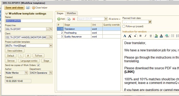 Fig. 1. Example of workflow template settings