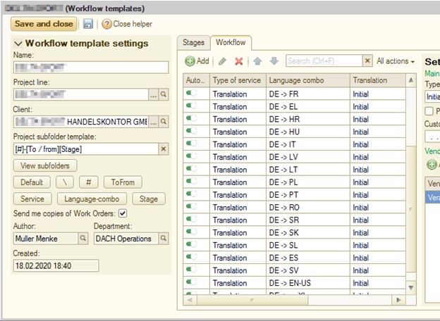 Fig. 2. Customization of service delivery parameters in a workflow template